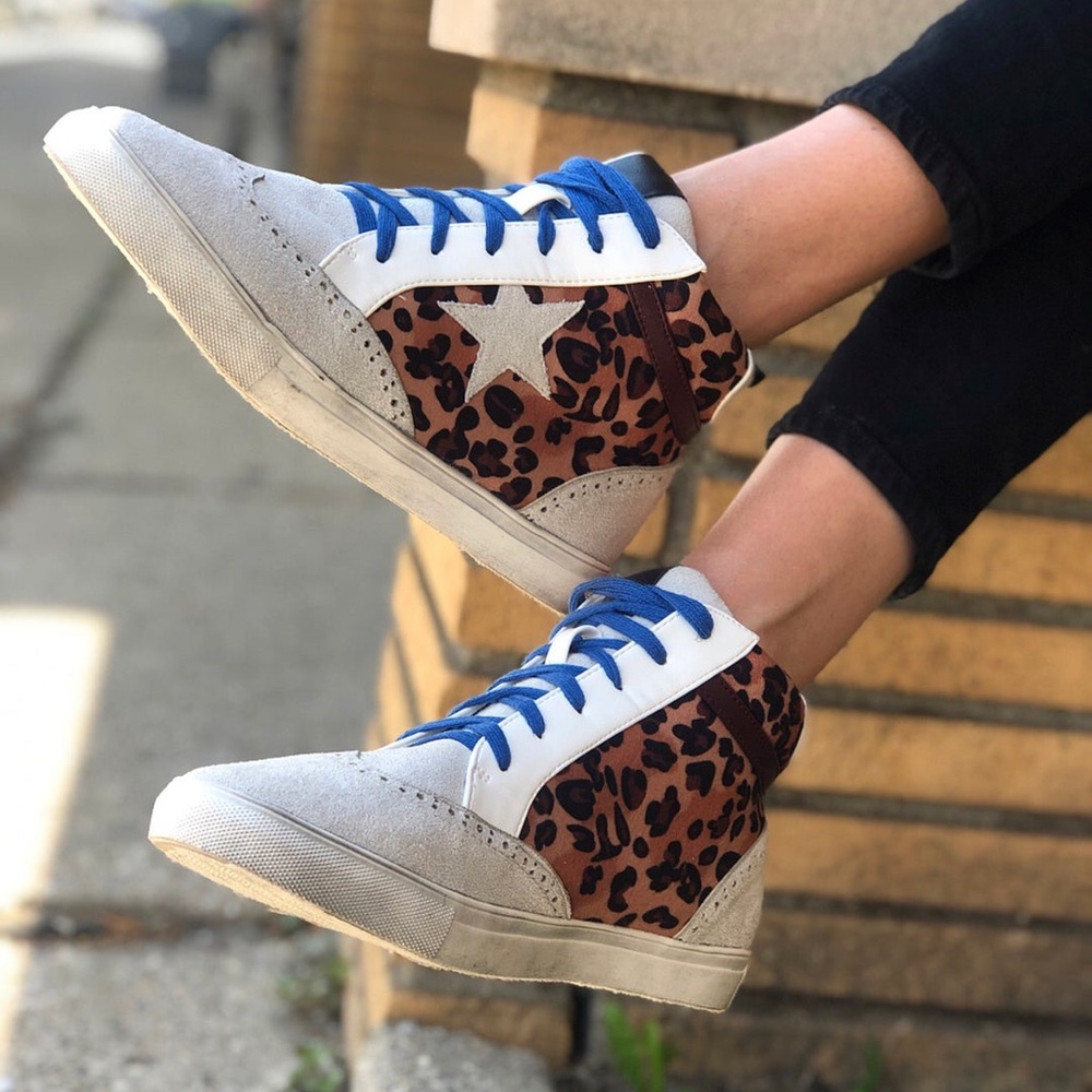 ShuShop Leopard and Blue High-Top Sneakers
